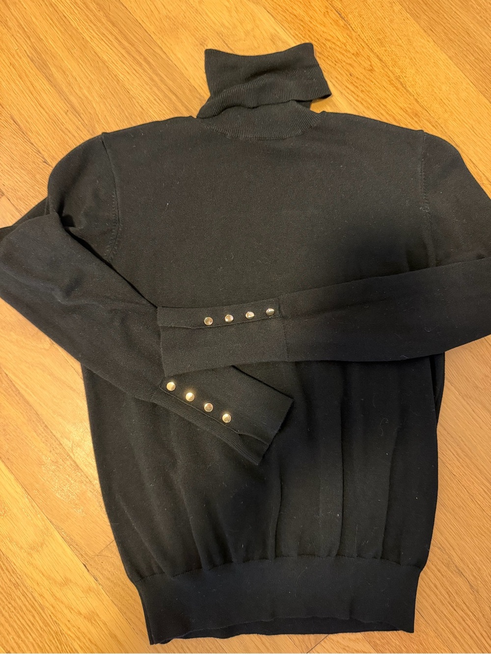 Zara Black Turtleneck Sweater with Gold Snap Cuff Accents